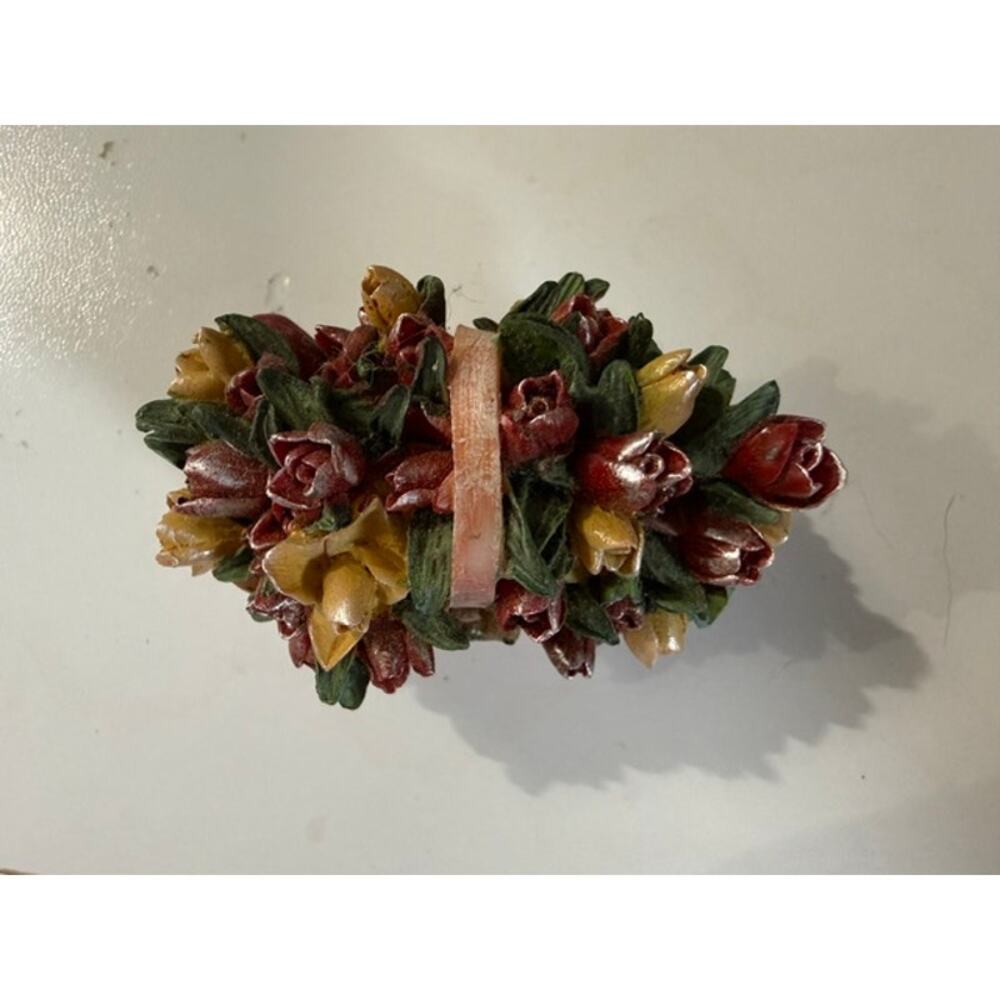 Longaberger Boyds Bear Trinket Box Basket w/ Alva Trinket Spring Tulips - Picture 6 of 9